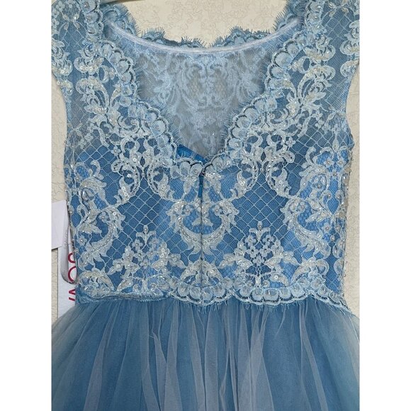 Jovani Dress Size 4 Blue White Lace Tulle Open Back Homecoming 79047A SOLD OUT - Picture 8 of 10